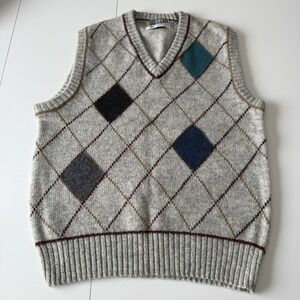 LeTigré Men's Vintage 100% Wool Sweater Vest V Neck Size L